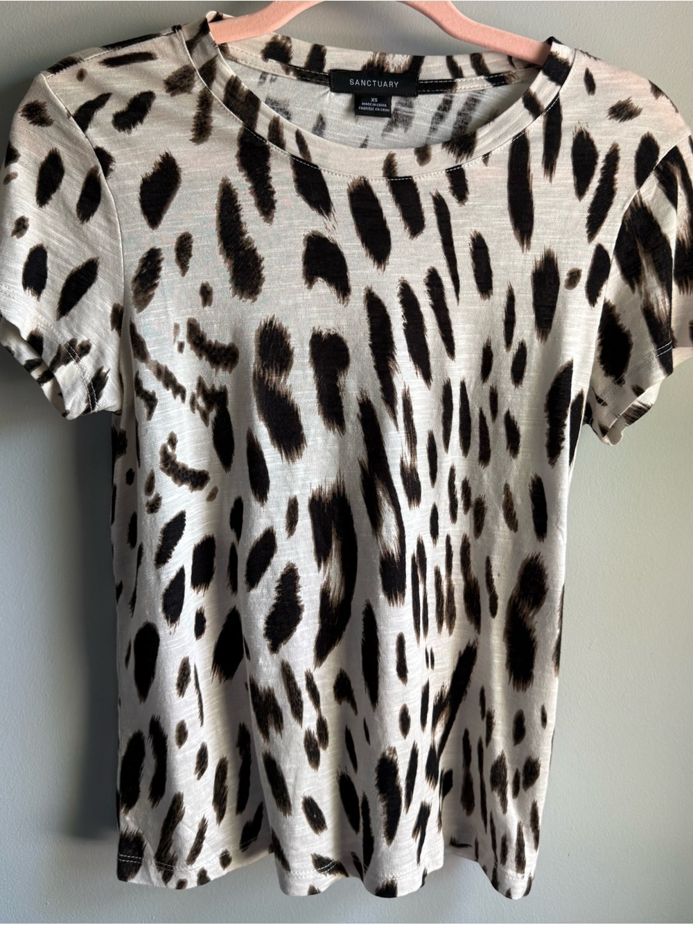 Sanctuary Snow Leopard Animal-Print Crewneck Top - Ivory & Black XS Never Worn